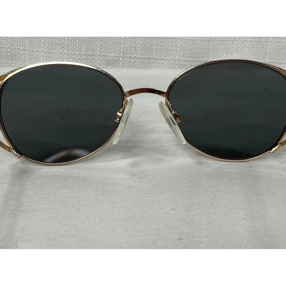 Vintage Gold Metal Oval Sunglasses with Tortoise Temples and Case